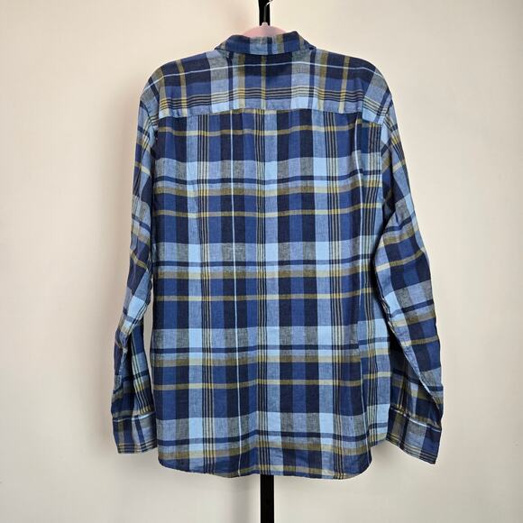 Men's Untuckit Tribuno Linen Long Sleeve Button Up Shirt Blue Yellow Plaid XL - Picture 5 of 7